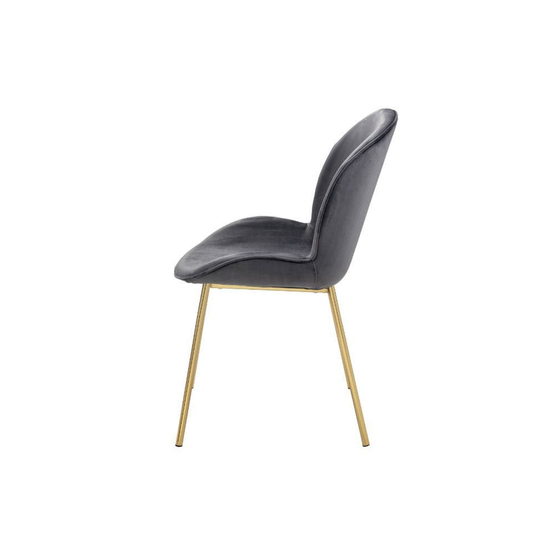 KD, Side Chair (High Back) • Stationary Seat: Standard Dining Height • Padded SEAT & BACK: Velvet (Solid Pattern) • NO Apron • Padded Backrest: Wingback Style • Seat Construction: Wood+Foam (Molding) • Metal Spindle Leg: Nickel Finish • Armless