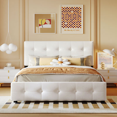 Upholstered Platform Bed With Classic Headboard And 4 Drawers, No Box Spring Needed