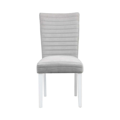 Elizaveta - Side Chair (Set of 2) - Gray Velvet, Faux Crystal Diamonds &White High Gloss Finish - Grand Furniture GA