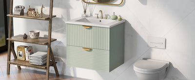 Modern Wall-Mounted Bathroom Vanity With 2 Drawers, Ideal For Small Bathrooms - Green