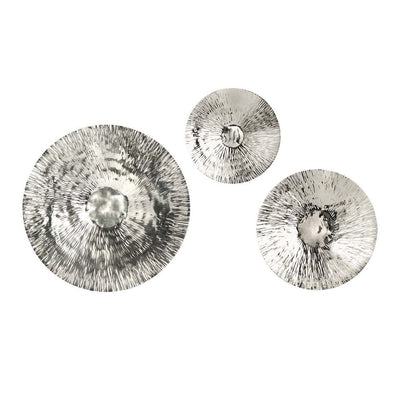 Textured Oversized Disc, Wall Decor For Living Room, Bedrrom, Entryway Office (Set of 3) - Silver