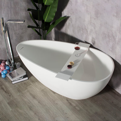 Solid Surface Stone Resin Freestanding Egg Shape Bathtub For The Bathroom - Matte White