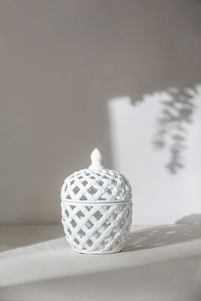 Ballas Bird - Lidded Jar - White