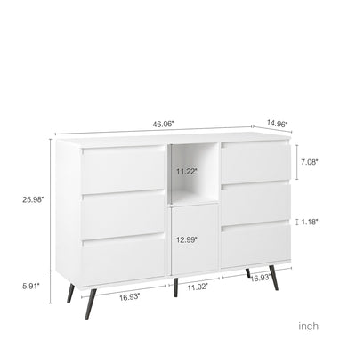 Living Room Sideboard Storage Cabinet With LED Light, Modern Kitchen Unit Cupboard Buffet Wooden Storage Display Cabinet - White