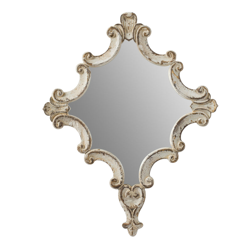 Artistic Diamond Scrollwork Mirror, Home Accent Mirror For Living Room, Entryway - Antique White