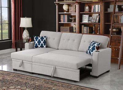 82" Width Sectional With Storage Chaise And Cupholder Armrest