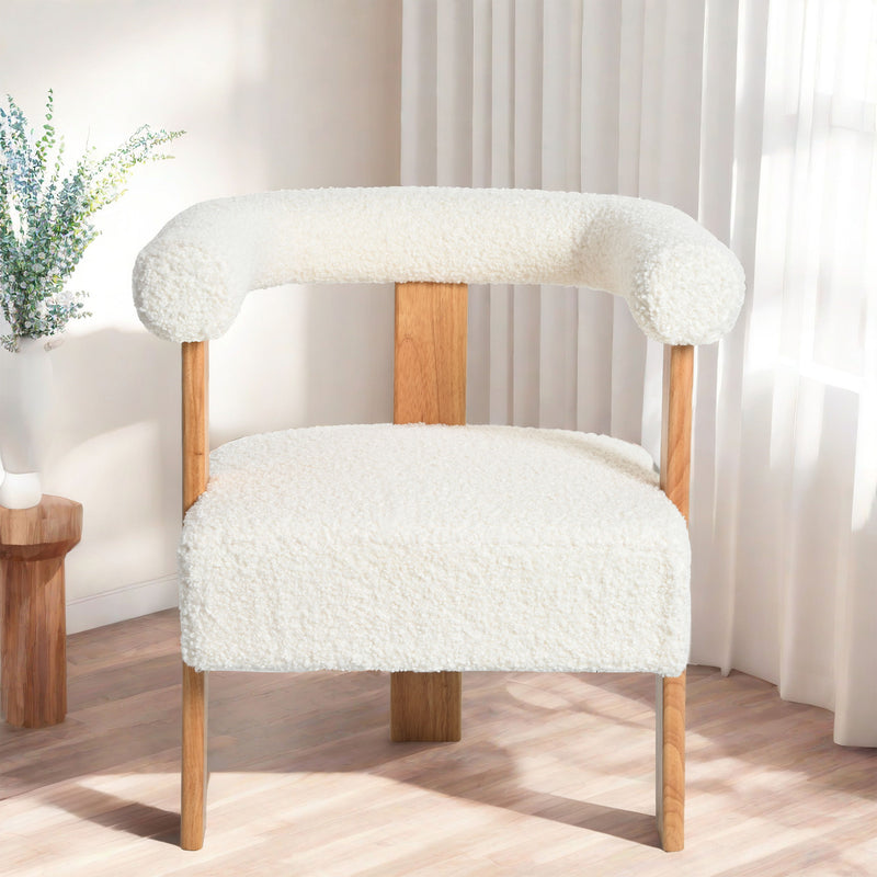 Mid-Century Modern Barrel Accent Chair, Upholstered Kitchen & Dining Room Chairs With Arms, Teddy Velvet Boucle Accent Chairs Side Chairs For Kitchen Living Room Bedroom - White