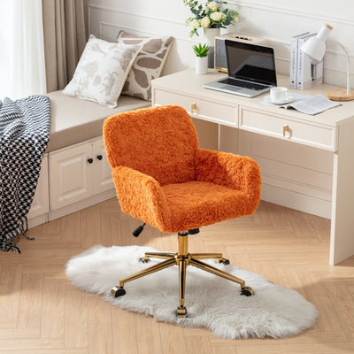 Office Chair, Artificial Rabbit Hair Home Office Chair With Golden Metal Base, Adjustable Desk Chair Swivel Office Chair, Vanity Chair