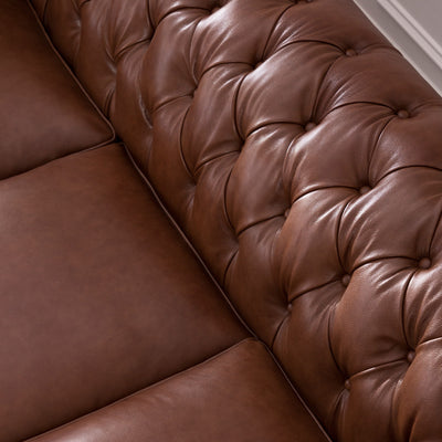 Traditional Tufted Leather Chesterfield Nailhead Sofa