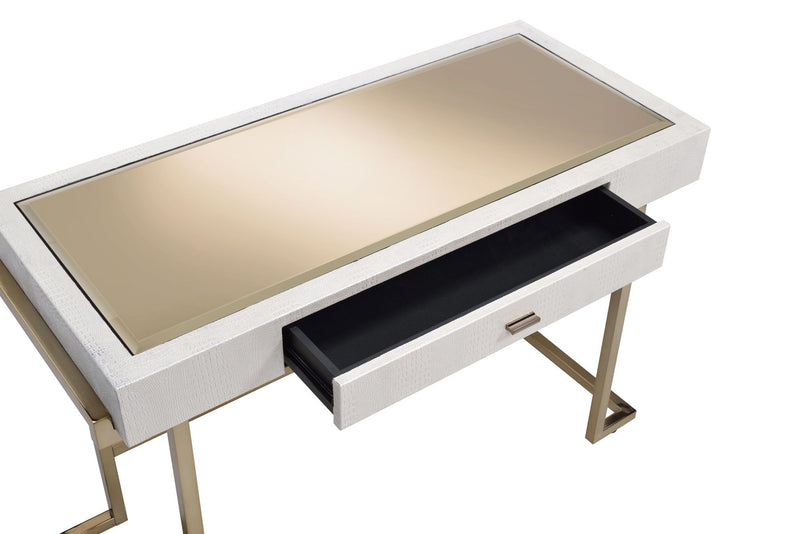 Boice - Vanity Desk - White PU & Champagne Finish - Grand Furniture GA