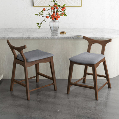 Hester - Solid Wood Upholstered Square Bar Chair (Set of 2) - Fabric - Gray