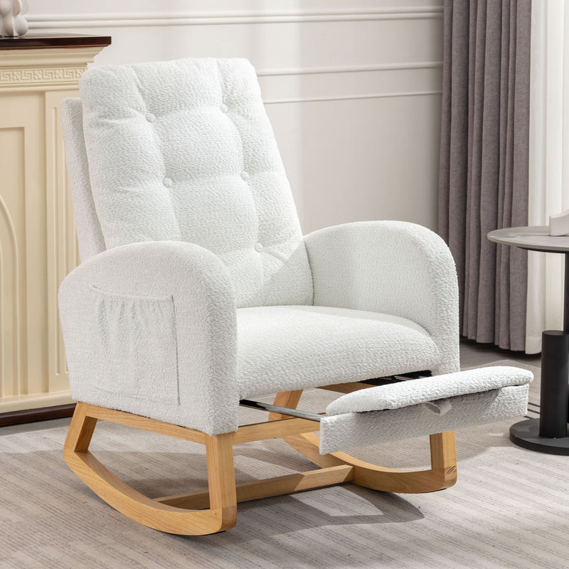 Accent Rocking Chair With Footrest High Back Wood Rocking Legs