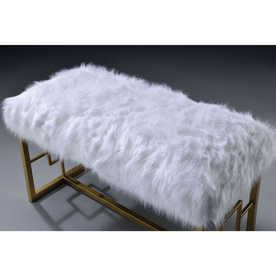 Bagley II - Bench - White Faux Fur & Gold - 21" - Grand Furniture GA