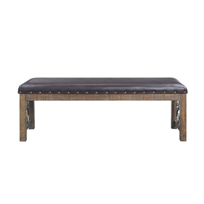 Raphaela - Bench - Black PU & Weathered Cherry Finish - Grand Furniture GA