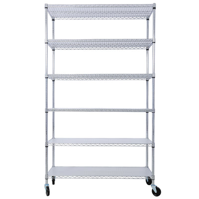 6 Tier 6000Lbs Capacity Nsf Metal Shelf Wire Shelving Unit, Heavy Duty Adjustable Storage Rack With Wheels & Shelf Liners For Commercial Grade Utility Steel Storage Rack