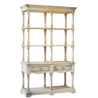 Adela - French Country Wood Bookcase, Display Storage Shelf Etageres - Antique White