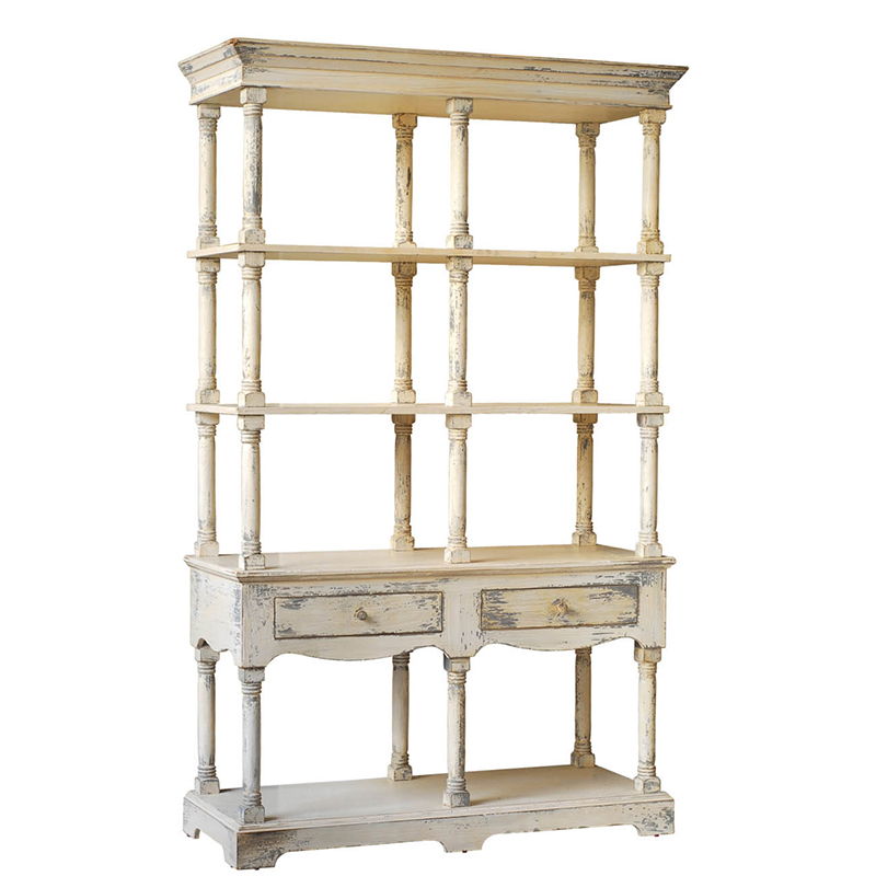 Adela - French Country Wood Bookcase, Display Storage Shelf Etageres - Antique White