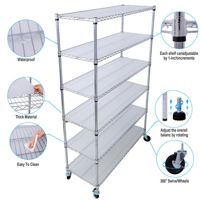 6 Tier 6000Lbs Capacity Nsf Metal Shelf Wire Shelving Unit, Heavy Duty Adjustable Storage Rack With Wheels & Shelf Liners For Commercial Grade Utility Steel Storage Rack