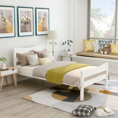 Twin Size Platform Bed With Headboard And Wooden Slat Support