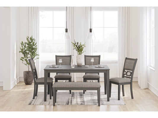 6-Piece Contemporary Gray Dining Set with Upholstered Bench