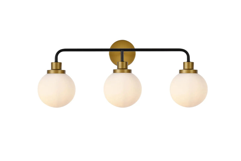 Elegant Lighting Hanson 3 Light 28" Wide Vanity Light with Frosted Glass Shades LD7034W28BRB.