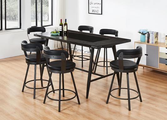 7-Piece Industrial Modern Black Counter Height Pub Table Set