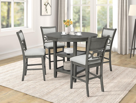 5-Piece Round Counter Height Dining Set with Storage Shelf