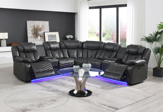 6-Seat Power Reclining Home Theater Sectional with LED & Bluetooth