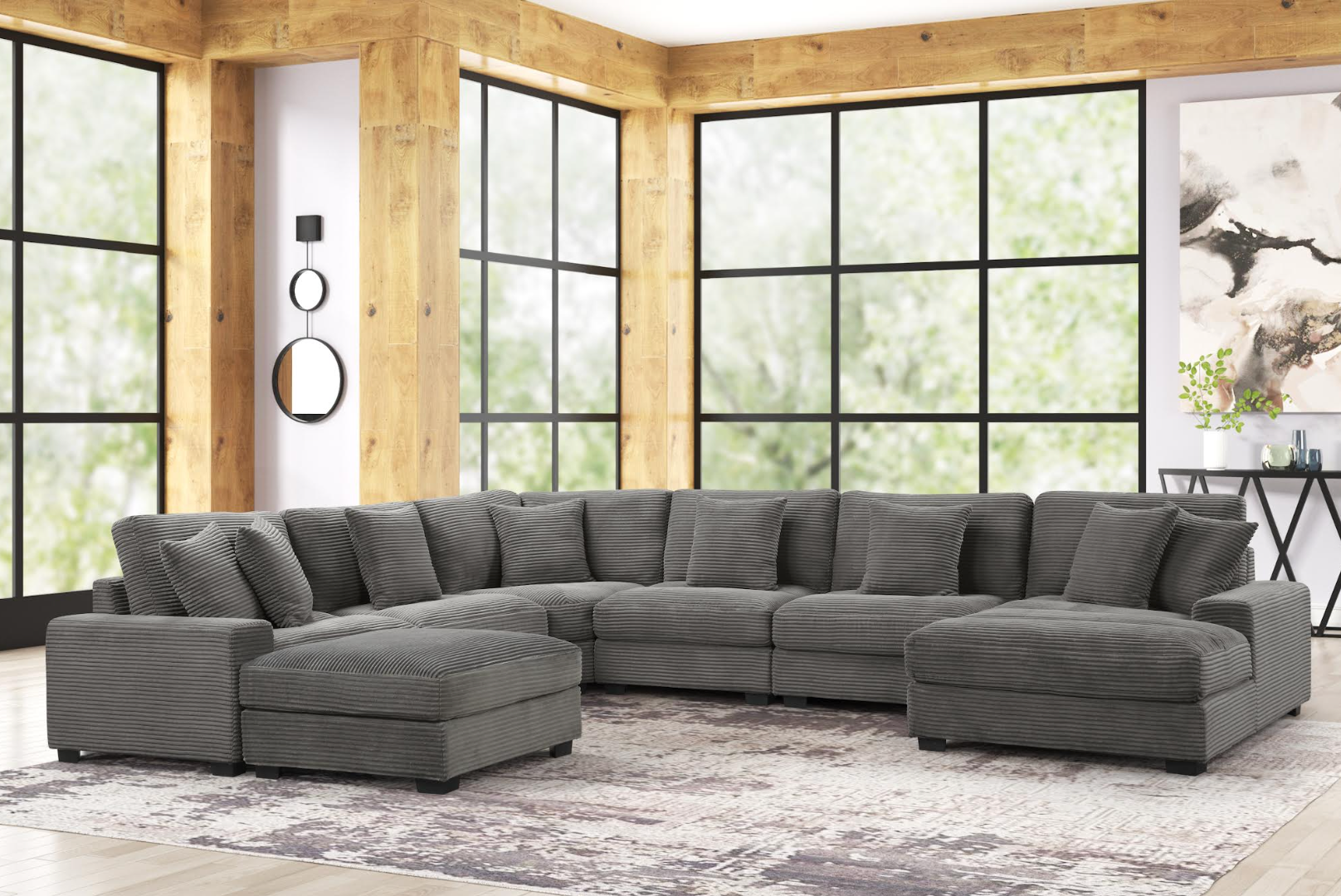 Large Modular Sectional Sofa - Gray Corduroy 7+ Pieces with Ottoman
