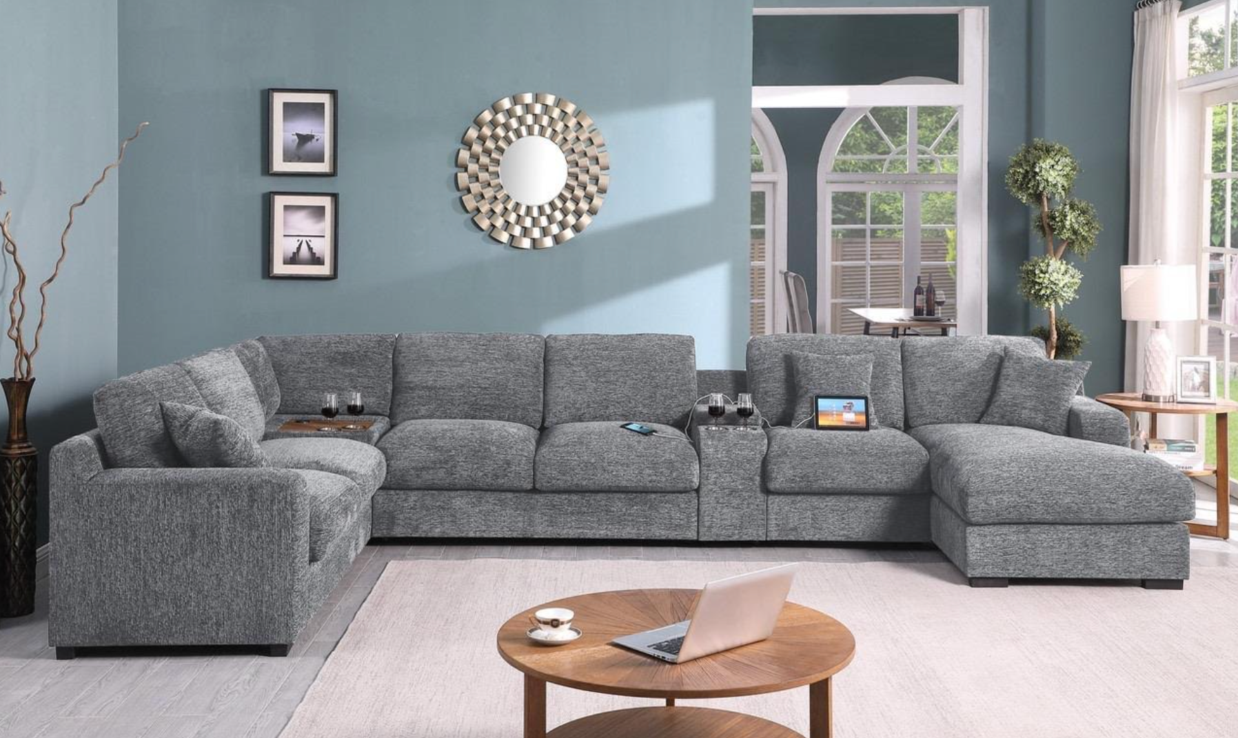 Limo U-Shape Modular Sectional with Console & Charging Ports - Gray