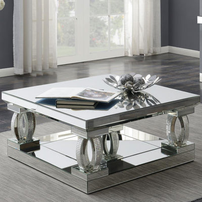 Amalia - Square Mirrored Acrylic Crystal Coffee Table - Silver