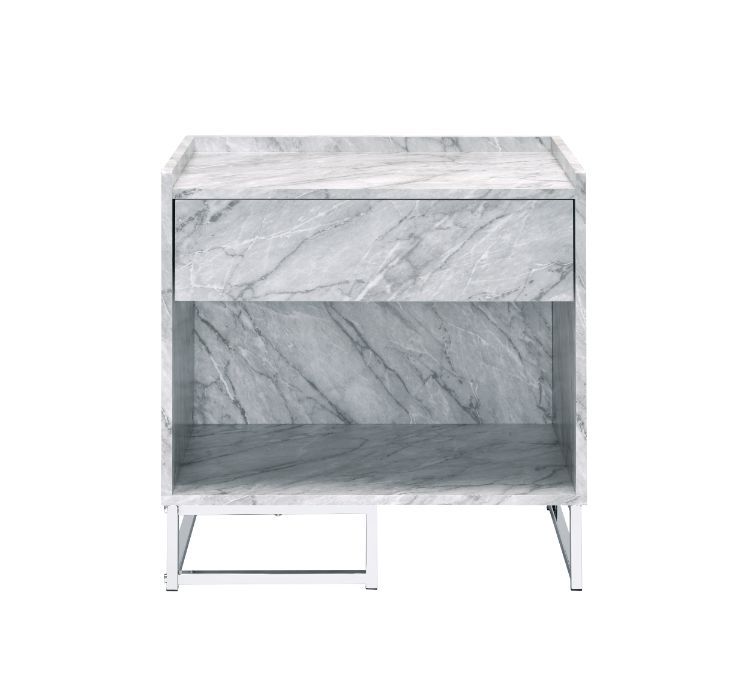 Azrael - Accent Table - White Printed Faux Marble & Chrome Finish - Grand Furniture GA