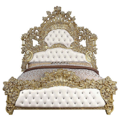 Bernadette - Eastern King Bed - White PU & Gold Finish - Grand Furniture GA