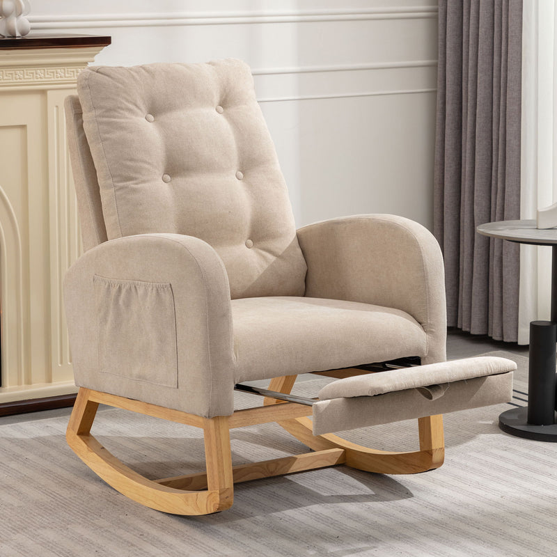 Accent Rocking Chair With Footrest High Back Rubber Wood Rocking Legs Bedroom Living Space