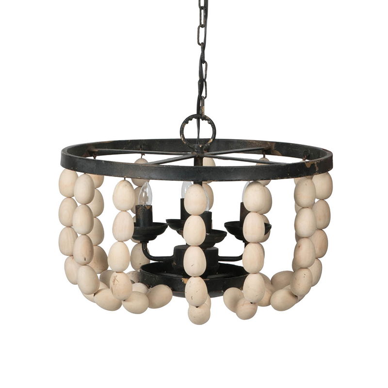 4 Light Wood Chandelier, Hanging Light Fixture With Adjustable Chain For Kitchen Dining Room Foyer, Bulb Not Included - Cream