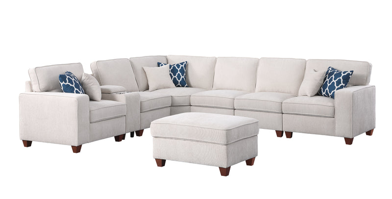 Rene - Sectional Sofa With Ottoman - Beige