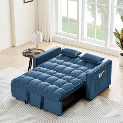 Modern Convertible Sleeper Sofa Couch With Pull Out Bed With Pillows & Side Pockets For Small Space, Living Room - Peacock Blue