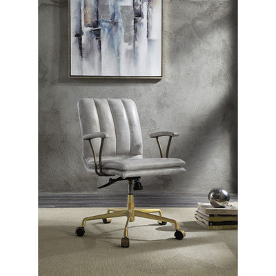 Damir - Office Chair - Vintage White Top Grain Leather & Chrome - Grand Furniture GA