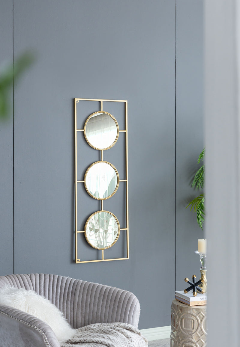 3 Mirror Piece Wall Mirror Rectangular Frame, Home Wall Decor For Bedroom Living Room - Gold