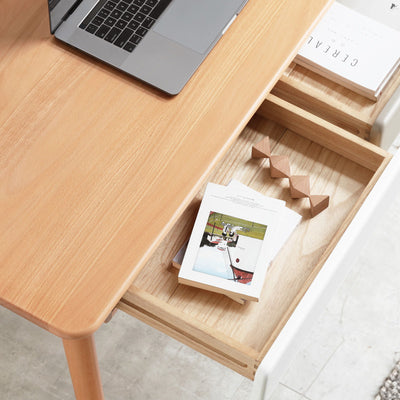 Computer Desk Large Size Office Desk With 2 Drawers, Modern Simple Style PC Table With Gap Design For Home Office - White / Gray