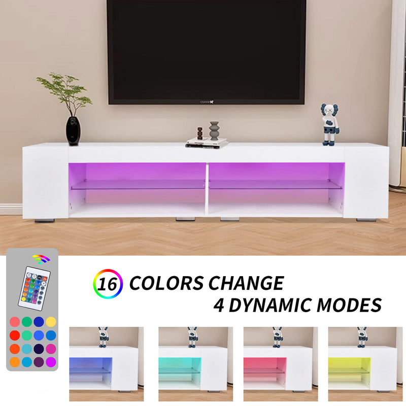 LED TV Stand Modern Entertainment Center With Storage High Gloss Gaming Living Room Bedroom TV Cabinet - White