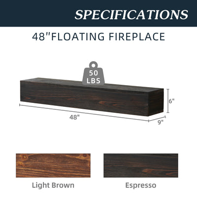 Rustic Wood Fireplace Mantel, Wall-Mounted & Floating Shelf For Home Decor