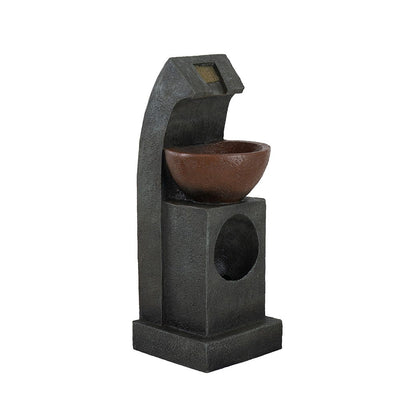 9.4X9.1X23.8" Black And Brown Sculptural Water Fountain With Bowl Basin, With Light And Pump, For Indoor And Outdoor - Brown / Black