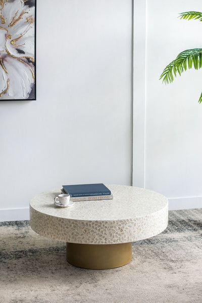 Unique Capiz Coffee Table With Pedestal Base