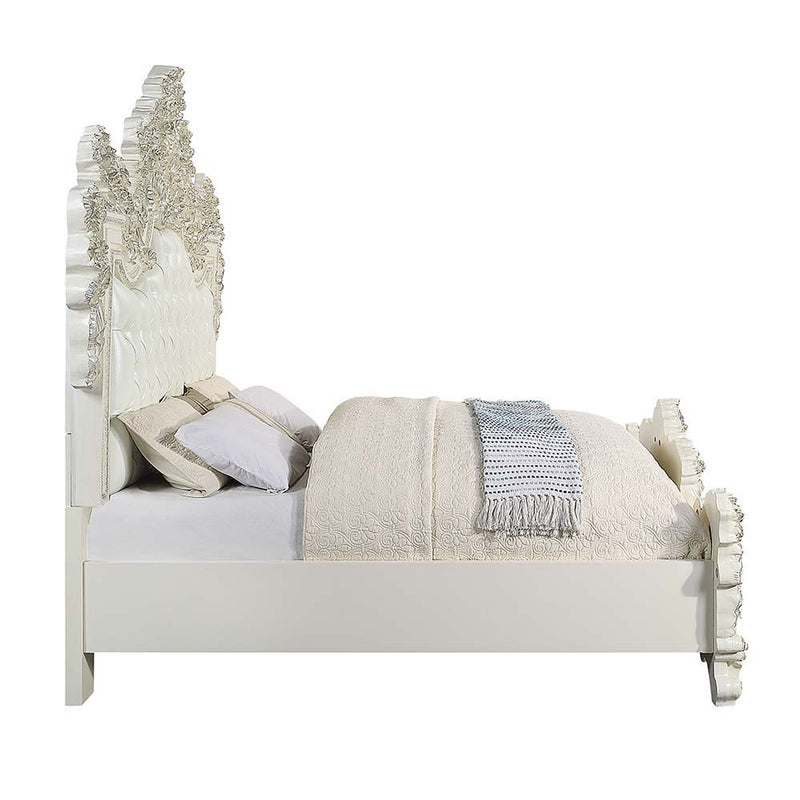 Adara - Eastern King Bed - White PU & Antique White Finish - Grand Furniture GA