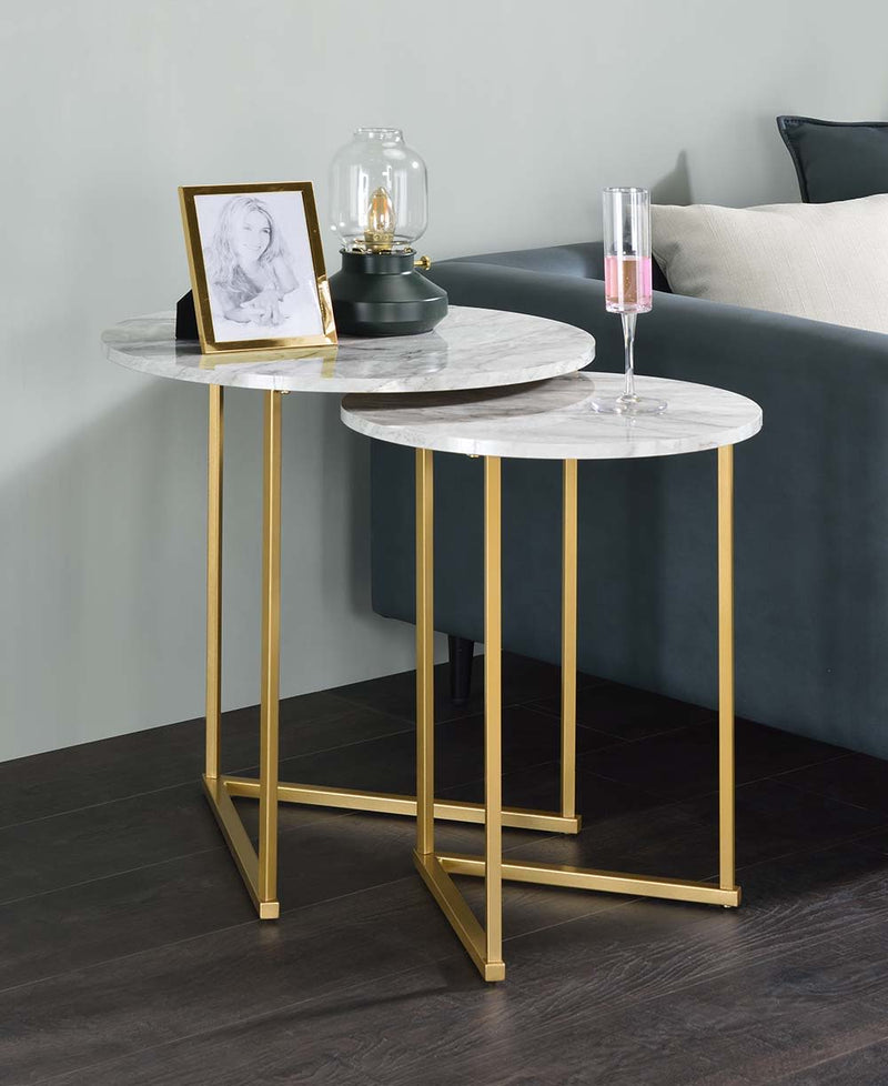 Garo - Accent Table - Faux Marble & Gold Finish - 24" - Grand Furniture GA