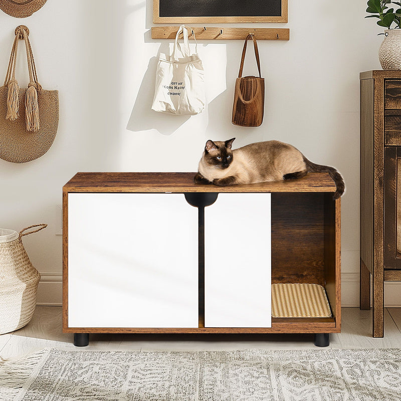 Cat Litter Box Enclosure, Hidden Cat Washroom, Kitty End Table, Furniture Style With Double Doors