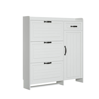 Shoe Cabinet With 4 Doors 1 Drawers, PVC Door With Shape, Large Space For Storage - White