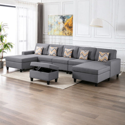 Nolan - Fabric 6 Piece Sectional Sofa With Pillows And Interchangeable Legs