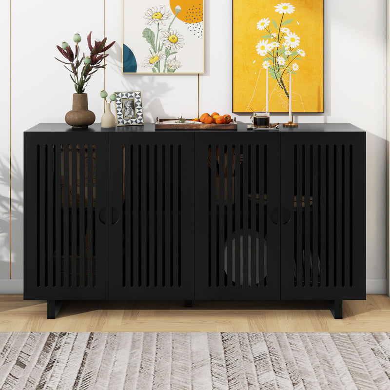 Modern Style Sideboard With Superior Storage Space, Hollow Door Design And 2 Adjustable Shelves For Living Room And Dining Room